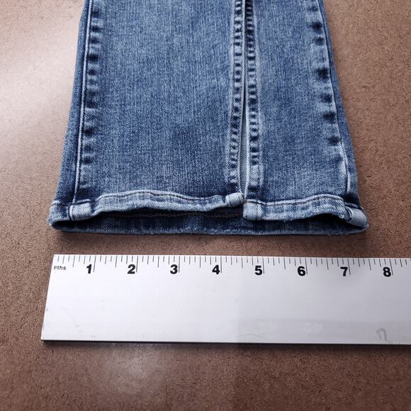 Express Jeans Women L Long (12/14/16) Blue Skyscraper Mid Rise Stretch Slit Hem - Picture 9 of 12